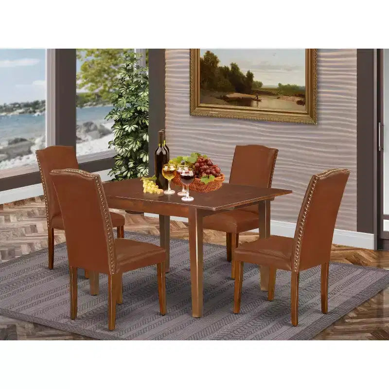 HomeStock Set da Pranzo Rettangolare da 5 Pezzi con Piano in Legno Massello Finitura Mogano con Prolunga a Farfalla - Posti a Sedere per 4 Persone