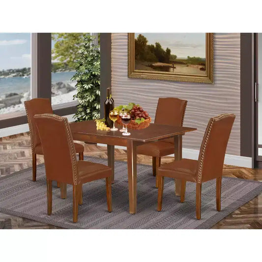 HomeStock Set da Pranzo Rettangolare da 5 Pezzi con Piano in Legno Massello Finitura Mogano con Prolunga a Farfalla - Posti a Sedere per 4 Persone