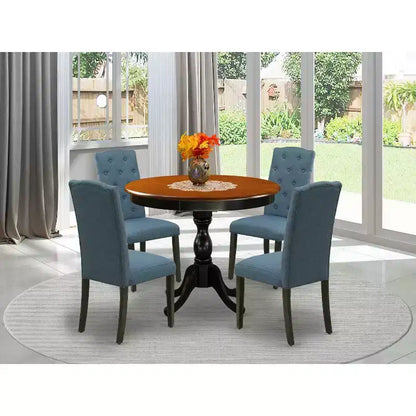HomeStock, tavolo da pranzo 5 pezzi con ripiano in legno massello, finitura nera e color ciliegia, con 4 sedie Parson
