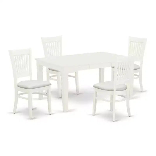 HomeStock 5-Piece Rectangle Linen White Finish Solid Wood Top Dining table with 4 Chairs with Butterfly Leaf Slat Back