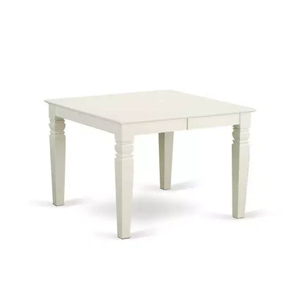 HomeStock Tavolo da pranzo rettangolare in legno massello con finitura in lino bianco a 5 pezzi con 4 sedie con prolunga a farfalla e schienale a doghe