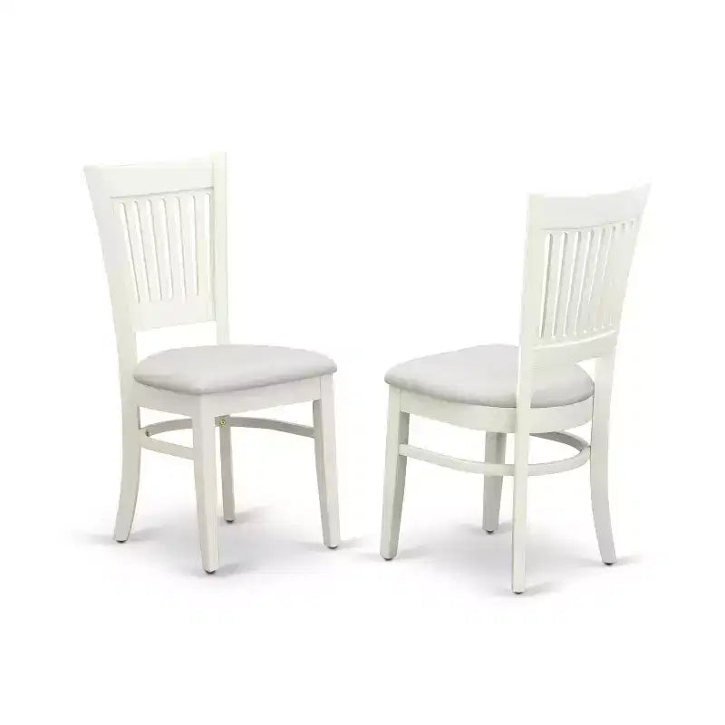 HomeStock Tavolo da pranzo rettangolare in legno massello con finitura in lino bianco a 5 pezzi con 4 sedie con prolunga a farfalla e schienale a doghe