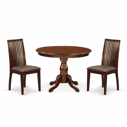 3-Piece Mahogany Finish Solid Wood Top - Dining Room Set - Seats 4