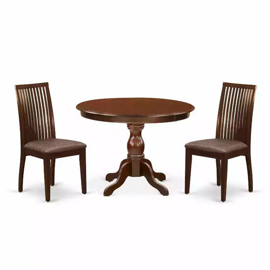 3-Piece Mahogany Finish Solid Wood Top - Dining Room Set - Seats 4