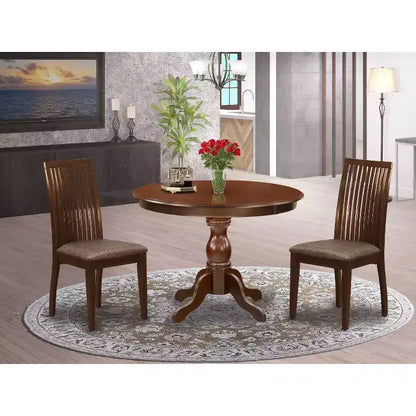 Set da pranzo da 3 pezzi in legno massello con finitura mogano - 4 posti a sedere