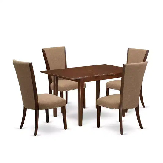 5-Piece Mahogany Finish Solid Wood Top - Dining Room Set - Seats 4