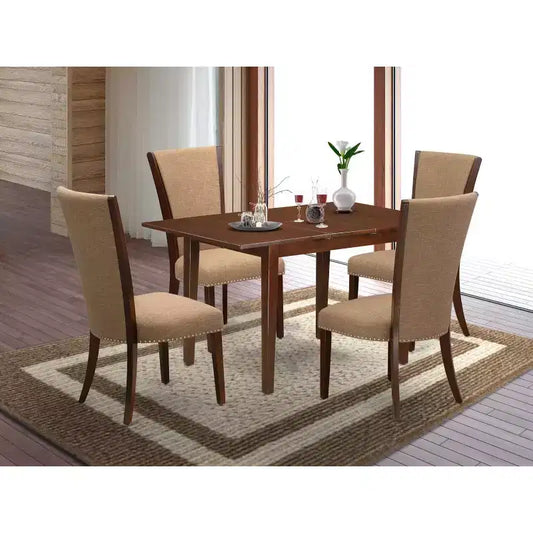 Set da pranzo in legno massiccio a 5 pezzi con finitura mogano - 4 posti a sedere