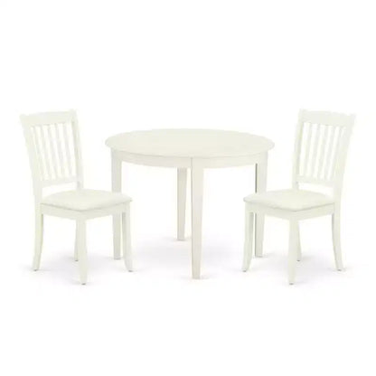 3Pc Dinette Set - Kitchen Table & 2 Dining Chairs - White Finish - Small Space Friendly