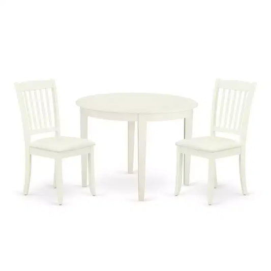 3Pc Dinette Set - Kitchen Table & 2 Dining Chairs - White Finish - Small Space Friendly