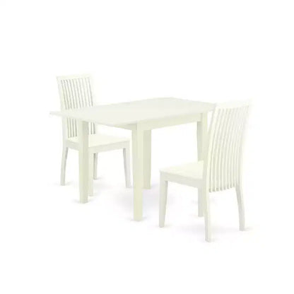 HomeStock 3-Pc Linen White Finish Solid Wood Top Dining Table Set