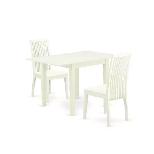 HomeStock 3-Pc Linen White Finish Solid Wood Top Dining Table Set