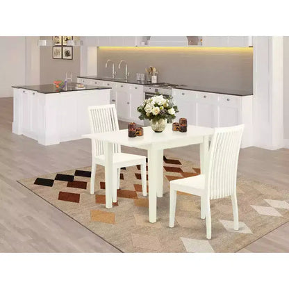 Set da tavolo da pranzo HomeStock 3 pezzi con piano in legno massiccio finitura lino bianco