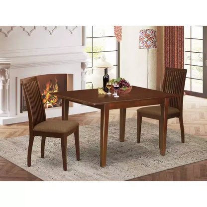 Set Tavolo da Pranzo HomeStock 3 Pezzi in Legno Massello con Finitura Mogano, Piano Rettangolare e Allunga a Farfalla