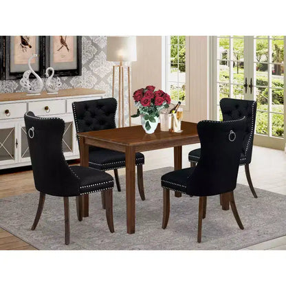 Tavolo Rettangolare da Sala da Pranzo con Piano in Legno Massello Finitura Noce Antico - 4 Posti a Sedere