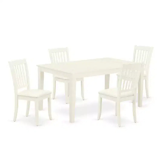 HomeStock 5-Pc Linen White Finish Solid Wood Top - Rectangular Dining Room Set - Seats 4
