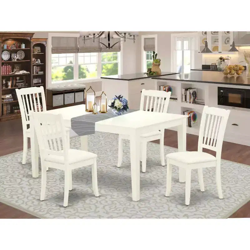 HomeStock Set da Pranzo Rettangolare da 5 Pezzi in Legno Massello con Finitura Bianco Lino - 4 Posti