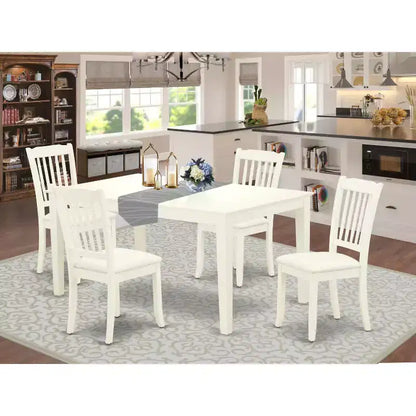 HomeStock Set da Pranzo Rettangolare da 5 Pezzi in Legno Massello con Finitura Bianco Lino - 4 Posti