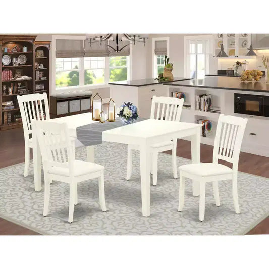 HomeStock Set da Pranzo Rettangolare da 5 Pezzi in Legno Massello con Finitura Bianco Lino - 4 Posti