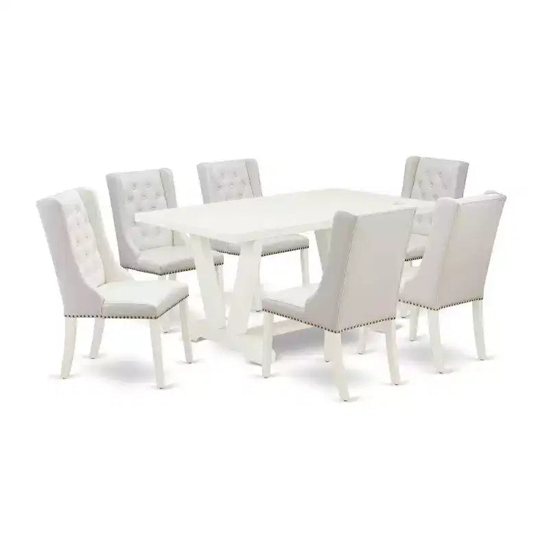 HomeStock 7-Piece Natural Oak Finish Solid Wood Top Dining Table with 6 Chairs