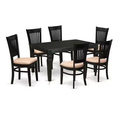 HomeStock 7-Piece Rectangle Black Finish Solid Wood Top Dining Table with 6-Chairs with Butterfly Leaf Slat Back