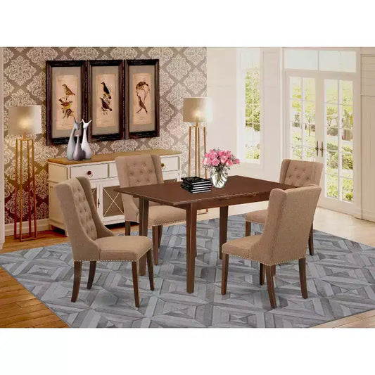 Sala da Pranzo con Piano in Legno Massello Finitura Mogano e Bottoni (4 Posti)