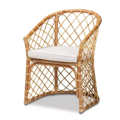 Sedia da pranzo Orchard imbottita in tessuto e rattan bianco/naturale - Artigianato indonesiano, cuscino in schiuma