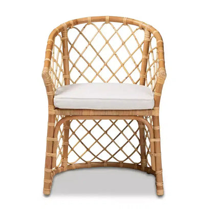 Sedia da pranzo Orchard imbottita in tessuto e rattan bianco/naturale - Artigianato indonesiano, cuscino in schiuma