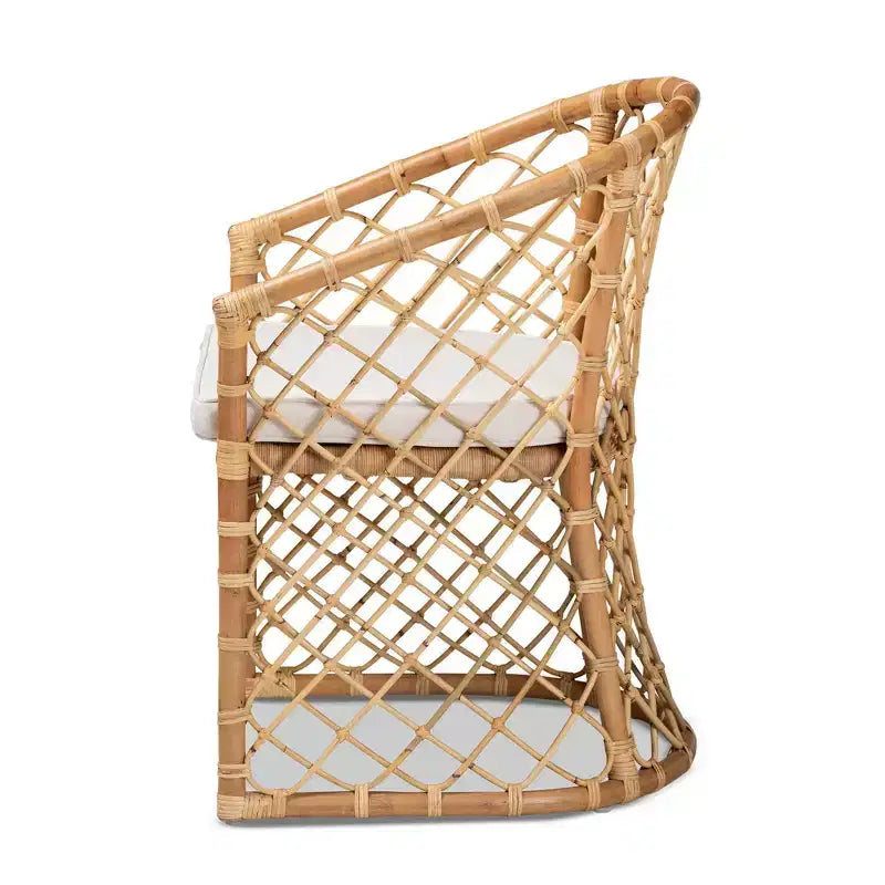 Sedia da pranzo Orchard imbottita in tessuto e rattan bianco/naturale - Artigianato indonesiano, cuscino in schiuma