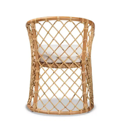 Sedia da pranzo Orchard imbottita in tessuto e rattan bianco/naturale - Artigianato indonesiano, cuscino in schiuma