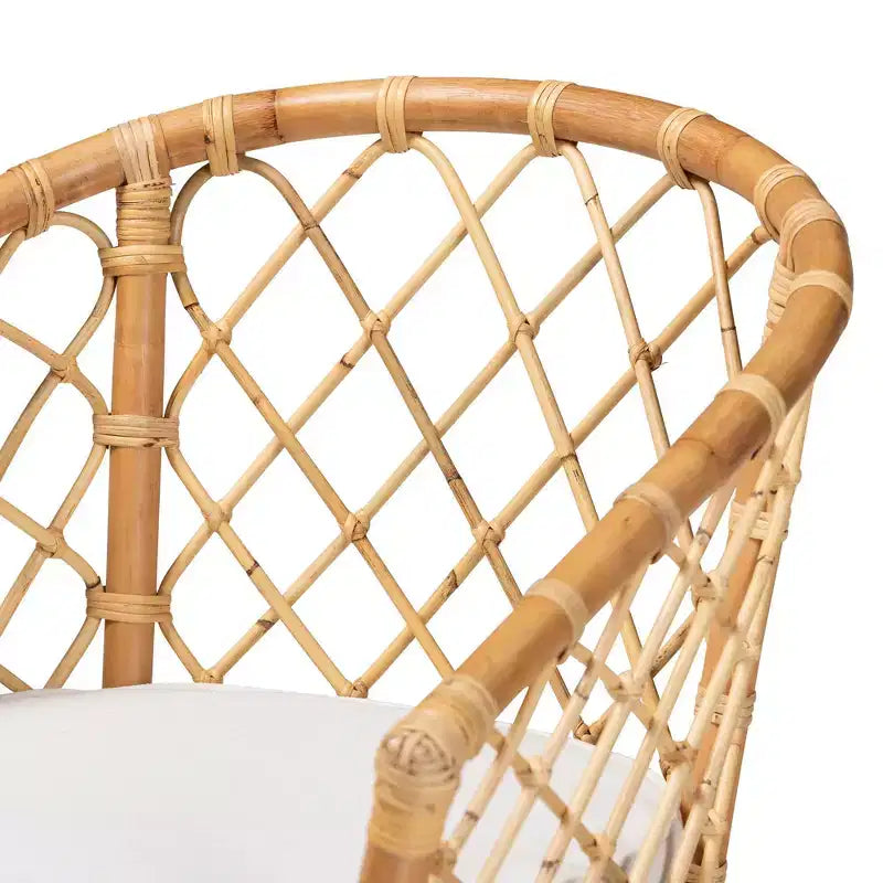Sedia da pranzo Orchard imbottita in tessuto e rattan bianco/naturale - Artigianato indonesiano, cuscino in schiuma