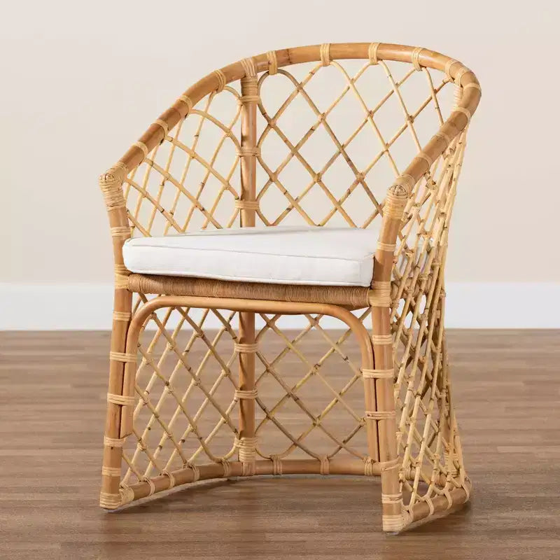 Sedia da pranzo Orchard imbottita in tessuto e rattan bianco/naturale - Artigianato indonesiano, cuscino in schiuma