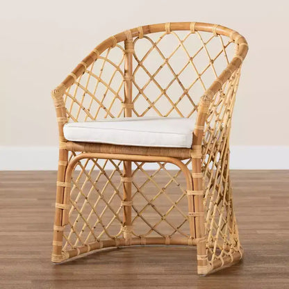 Sedia da pranzo Orchard imbottita in tessuto e rattan bianco/naturale - Artigianato indonesiano, cuscino in schiuma