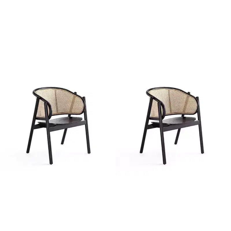 Set di 2 Poltrone Versailles in Legno Nero/Rattan Naturale - Manhattan Comfort: Struttura in Frassino Massiccio, Nessun Montaggio Richiesto