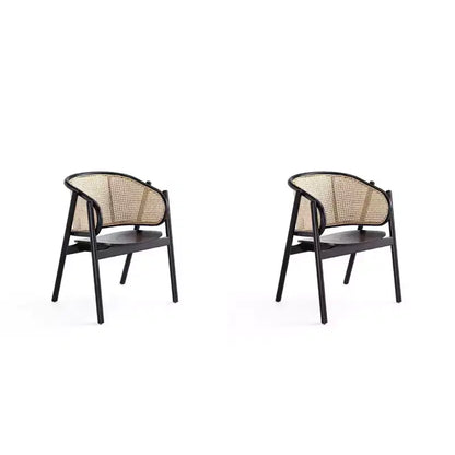 Set di 2 Poltrone Versailles in Legno Nero/Rattan Naturale - Manhattan Comfort: Struttura in Frassino Massiccio, Nessun Montaggio Richiesto