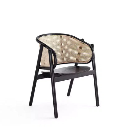 Set di 2 Poltrone Versailles in Legno Nero/Rattan Naturale - Manhattan Comfort: Struttura in Frassino Massiccio, Nessun Montaggio Richiesto
