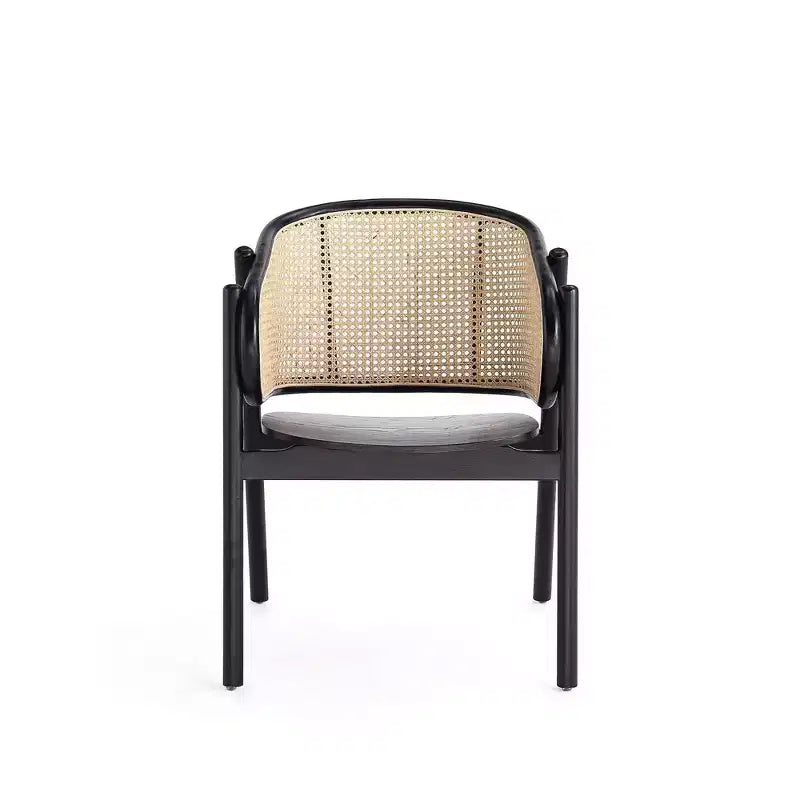 Set di 2 Poltrone Versailles in Legno Nero/Rattan Naturale - Manhattan Comfort: Struttura in Frassino Massiccio, Nessun Montaggio Richiesto