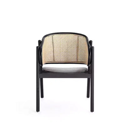 Set di 2 Poltrone Versailles in Legno Nero/Rattan Naturale - Manhattan Comfort: Struttura in Frassino Massiccio, Nessun Montaggio Richiesto