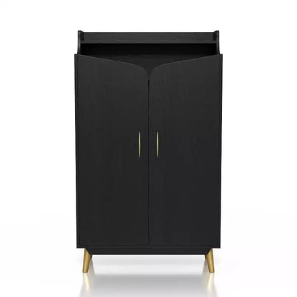 Tamworth Double Door Shoe Cabinet Black - miBasics: Holds 15 Pairs, Adjustable Shelves, Mid Century Style