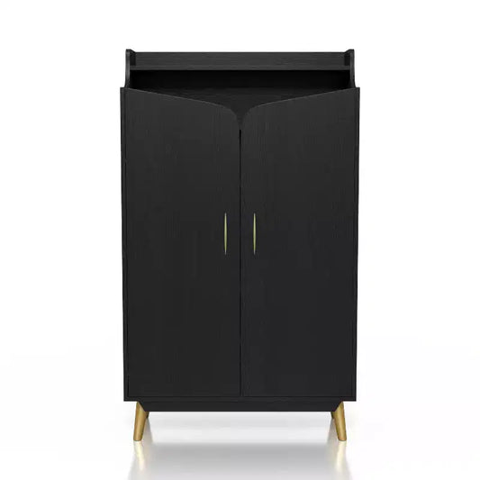 Tamworth Double Door Shoe Cabinet Black - miBasics: Holds 15 Pairs, Adjustable Shelves, Mid Century Style