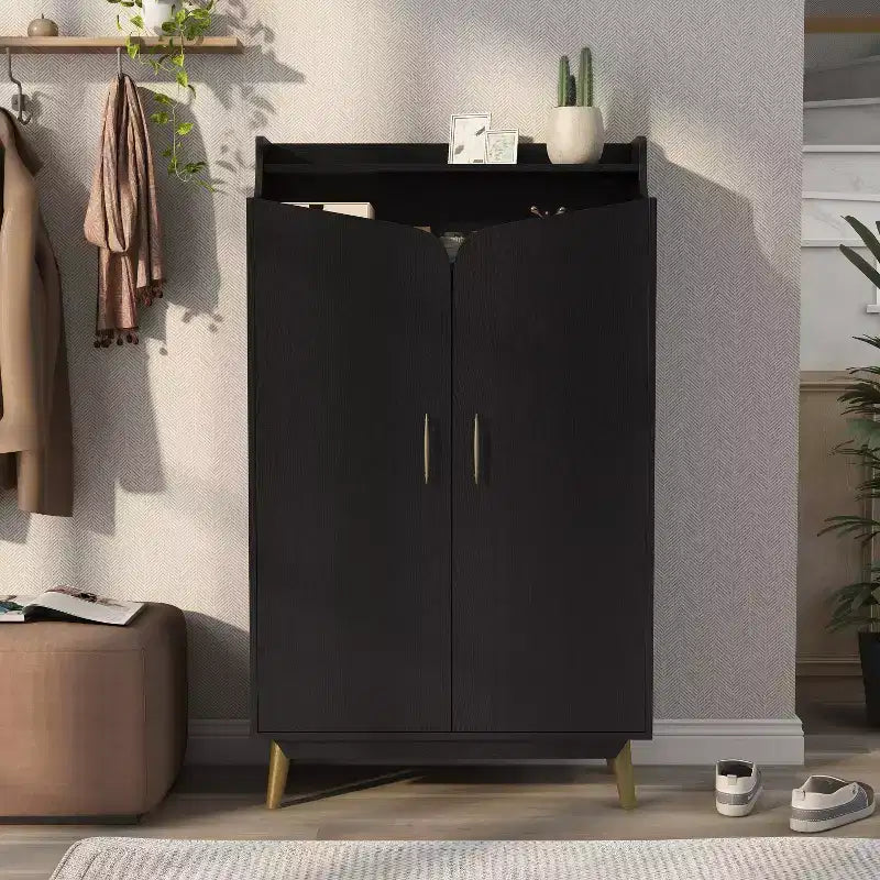 Scarpiera a due ante Tamworth nera - Contiene 15 paia, ripiani regolabili, stile Mid Century