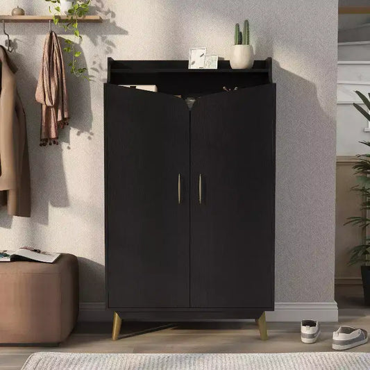 Scarpiera a due ante Tamworth nera - Contiene 15 paia, ripiani regolabili, stile Mid Century