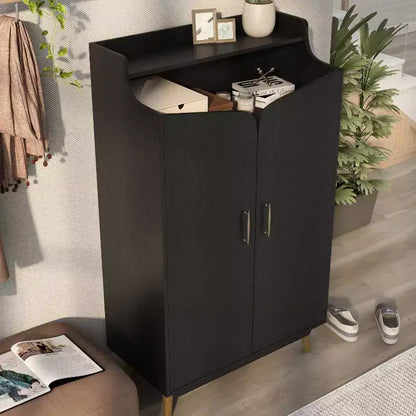 Scarpiera a due ante Tamworth nera - Contiene 15 paia, ripiani regolabili, stile Mid Century