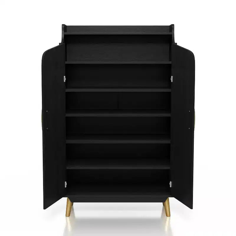 Scarpiera a due ante Tamworth nera - Contiene 15 paia, ripiani regolabili, stile Mid Century
