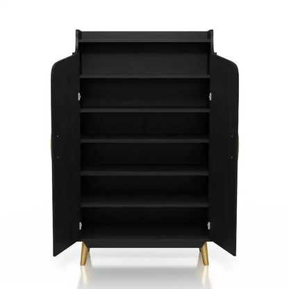 Scarpiera a due ante Tamworth nera - Contiene 15 paia, ripiani regolabili, stile Mid Century