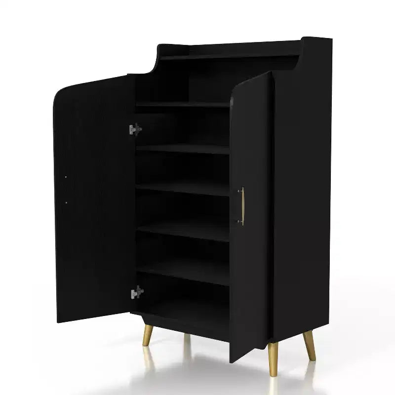 Scarpiera a due ante Tamworth nera - Contiene 15 paia, ripiani regolabili, stile Mid Century