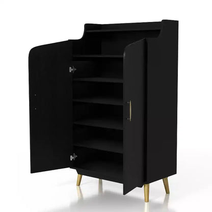 Scarpiera a due ante Tamworth nera - Contiene 15 paia, ripiani regolabili, stile Mid Century