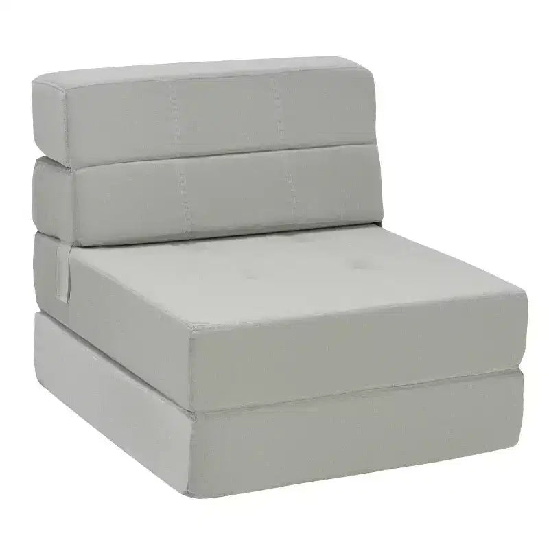 Poltrona Tri-Fold Pieghevole a Scomparsa Chaise Longue Convertibile Divano Letto Dormitorio Grigio