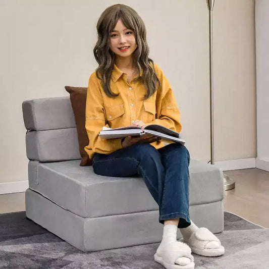 Poltrona Tri-Fold Pieghevole a Scomparsa Chaise Longue Convertibile Divano Letto Dormitorio Grigio