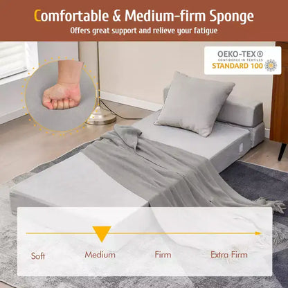 Poltrona Tri-Fold Pieghevole a Scomparsa Chaise Longue Convertibile Divano Letto Dormitorio Grigio