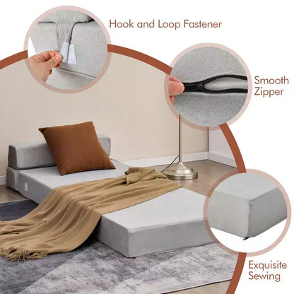 Poltrona Tri-Fold Pieghevole a Scomparsa Chaise Longue Convertibile Divano Letto Dormitorio Grigio